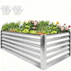 YITAHOME 8x4x3ft Large Raised Garden Bed Kit, Galvanized Metal Planter Box with Gloves, Support Rod & Safety Rubber, Outdoor Above Ground Planters for Plants Vegetables Flowers, Silver