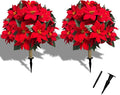 2 Pack 24.5-Inch Artificial Poinsettia Flowers with Ground Spike, Christmas Topiary Balls Trees, Faux Poinsettias Bush,Fake Poinsettia UV Realistic for Outdoor Porch Home Patio Christmas Decor