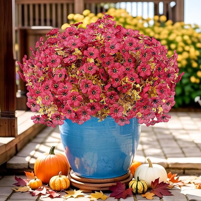 Artificial Flowers for Outdoor,Silk Flowers No Fade Fake Plastic Flowers Faux Plants for Outdoors Outside Front Porch Hanging Planter Window Box Garden Home Decoration,13 Pack Dark Red