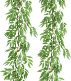 RECUTMS Artificial Willow Leaves Garland 2 Pcs Fake Hanging Vines Plants Artificial Silk Ivy Greenery 6.5 Ft Faux Evergreen Wreaths for Wedding Indoor Outdoor Garden Party Table Decor (Light Green)