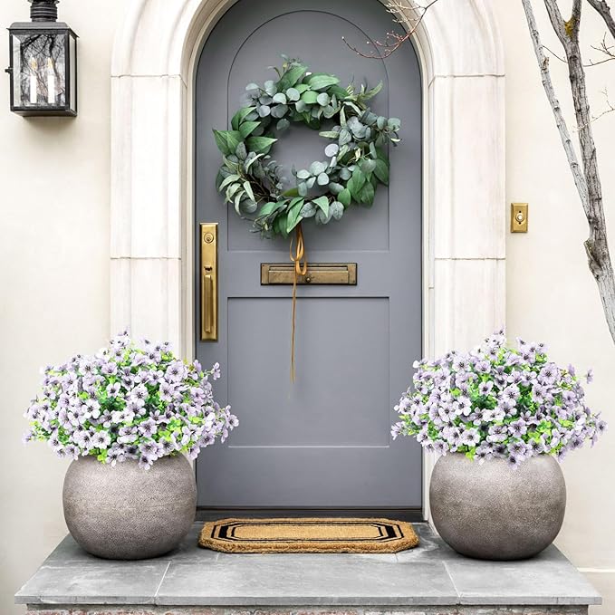ATTGREAT Artificial Flowers Outdoor Faux Plants UV Resistant Fake Patio Flowers Plastic Greenery Plnats Outside Bulk for Spring Garden Hanging Planter Home Vase Decor, 24 Bundles (White)