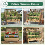 Raised Garden Bed with Trellis & Top Shelf, Outdoor Elevated Planter Box with 2 Planting Areas, Liner & Metal Corners for Climbing Plants, Vegetables, Herbs