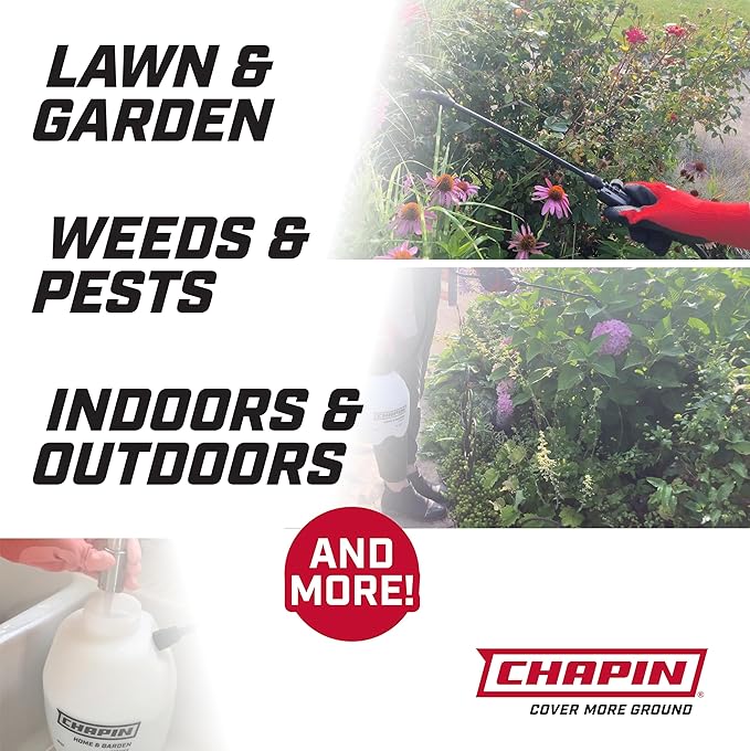 Chapin Pump Sprayer, 1‑Gallon, Deluxe, Lawn & Garden, Translucent Poly Tank, Ergonomic Handle, Adjustable Cone Nozzle & in‑Tank Filter for Herbicides, Pesticides, Fertilizers & Cleaning Applications
