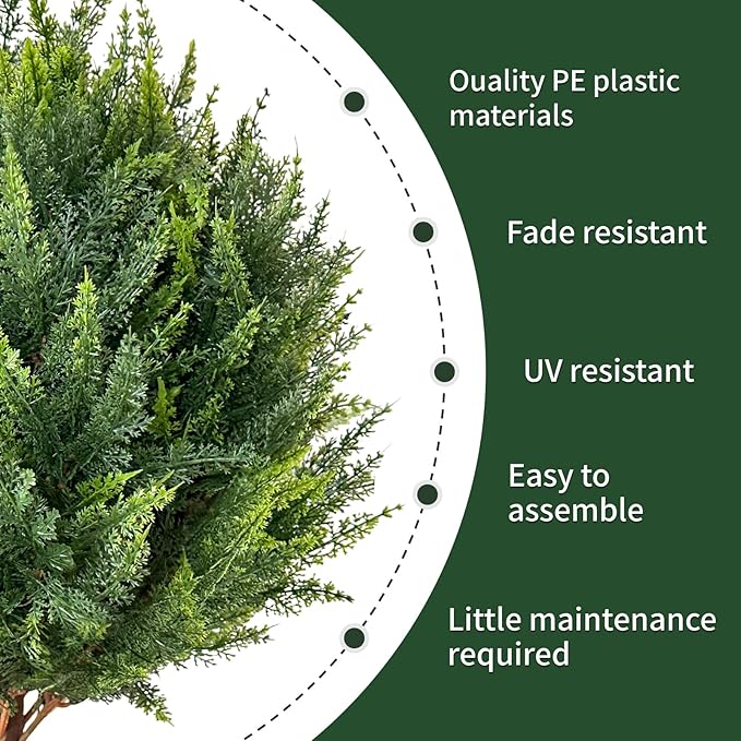 24.5”Artificial Cedar Topiary Ball Tree Set of 2 with Ground Spikes, UV Resistant Artificial Bushes Fake Plants for Home Front Door Offices