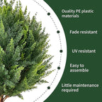 24.5”Artificial Cedar Topiary Ball Tree Set of 2 with Ground Spikes, UV Resistant Artificial Bushes Fake Plants for Home Front Door Offices