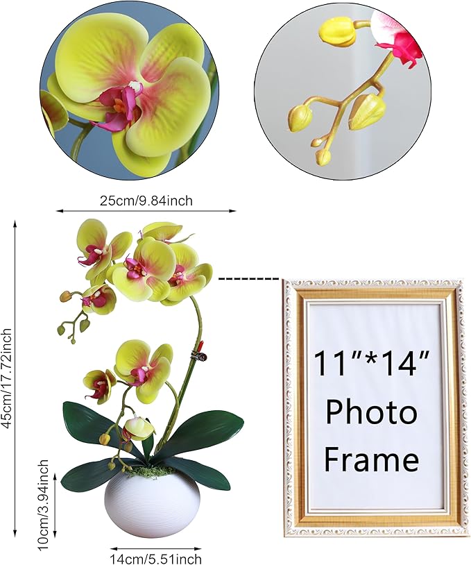 Forlaoers 17" Green Artificial Flowers Artificial Orchids That Look Real with Pot Fake Orchid in Vase for Table Centerpieces Indoor Home Decor Office Bathroom Decoration