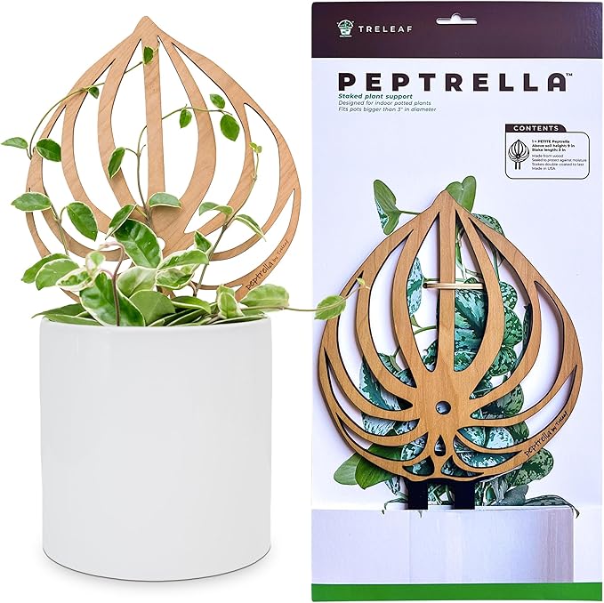 Treleaf Peptrella Watermelon Peperomia Inspired Wooden Trellis – Petite Size 9" Indoor Plant Support for Hoyas and Climbing Plants – Decorative Houseplant Trellis and Wooden Plant Stake