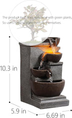 Tolevoit Tabletop Water Fountain Resin Retro Four Cups Vintage Room Decor Lavatory Indoor Decoration Relaxation Waterfall Zen Ambience