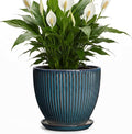 Ceramic Plant Pots, 8 Inch Planters for Indoor Plants, Decorative Flower Pots with Drainage Hole and Saucer, Round Planter, Indoor Flower Pot, Modern Home Decor, Plant Lover Gifts, Retro Blue