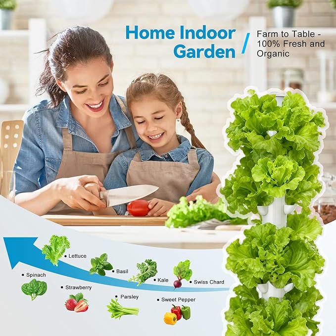 JESLED Hydroponic Tower with 5000K Full-Spectrum Grow Lights, Dual Timers for Auto Watering & Lighting, Hydroponics Growing System with 20L Water Tank, High 66.2", Home Indoor Garden