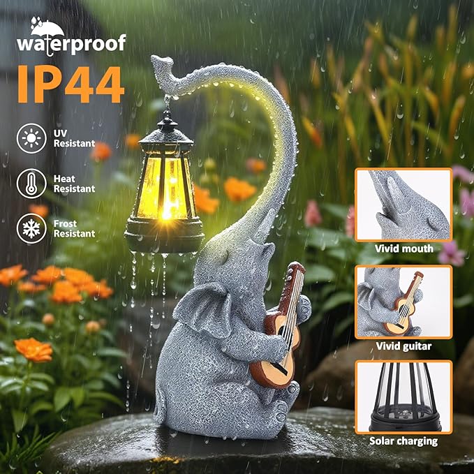 Solar Garden Elephant Statue with LED Lights, Outdoor Yard Decor for Lawn Patio Home, Mother’s Day Birthday Gifts for Women, Unique Garden Gift