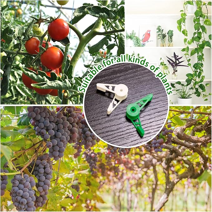 YBB 60 Pcs 360 Degree Adjustable Plant Clips, Plant Branches Bender Stem Trainer Clips for Low Stress Training (Green + White)