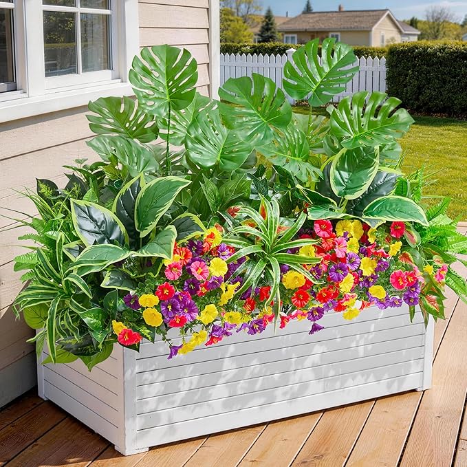 Artificial Plants Outdoor,30PCS UV Resistant Fake Greenery&Flowers with Stems Faux Plant Outside for Front Proch Garden Patio Planters Window Boxes Home Decor(Not Included Planter)