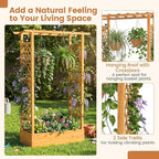 Happygrill 70" Raised Garden Bed with Trellis, 2 Pack Wood Planter Box w/Hanging Roof, 2 Side Trellises, Open-Ended Base for Flower, Climbing Plant, Plant Container for Garden