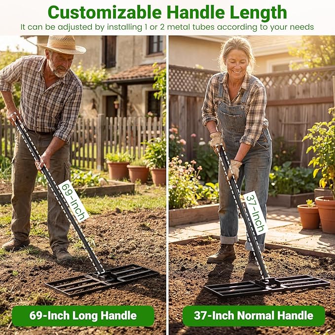 Goplus Lawn Leveling Rake, 30" x 10" Heavy Duty Level Lawn Tool w/ Ergonomic Handle for Soil, Effort-Saving Landscape Rake for Garden, Backyard, Golf Course, Farm, Pasture (Black)