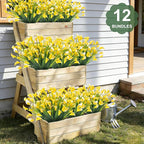 TURNMEON 12 Bundles Calla Lily (240 Heads) Artificial Flowers for Outdoors, Fake Plants UV Resistant Faux Plastic Fake Flowers for Indoor Planter Home Porch Yards Spring Summer Cemetery Decor(Yellow)