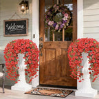 Artificial Hanging Flowers for Outdoors, 2 PCS 300 Blooms UV Resistant Morning Glory Faux Silk Vines, No-Odor Realistic Fake Plants for Garden Planter Porch Patio Decoration, Red