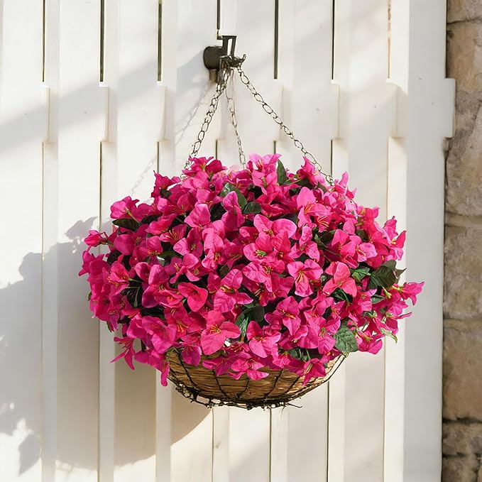 INSPRING Faux Bougainvillea Artificial Flowers for Outdoors Summer Outside Decor, 4 Bundles UV Resistant Realistic Fake Plants Silk Flowers for Porch Patio Window Outdoor Planter Garden Home, Hotpink