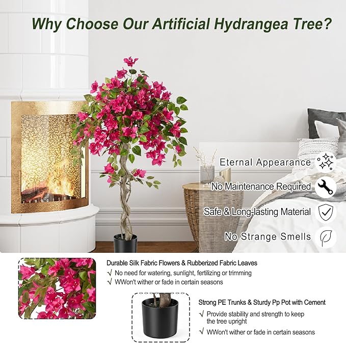 4FT Artificial Bougainvillea Tree, UV Resistant Faux Bougainvillea for Indoor Outdoor Decor, Lifelike Bougainvillea Artificial Flowers Plant for Office, Front Porch, Living Room & Patio