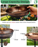 3" Deep Metal Bird Bath for Outdoors, Removable 13" Dia Bowl with Stable Upgrades Stake, Easy to Clean Birdbaths for Garden Yard Lawn Decor 1.4 Gallon