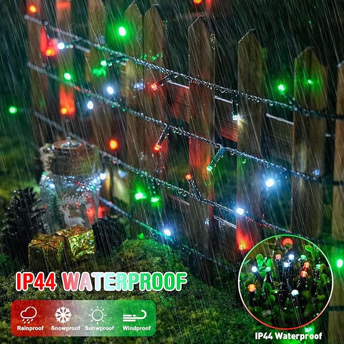 JMEXSUSS 200 LED Red White and Green Christmas Lights Outdoor, 66ft Connectable Twinkle String Lights Plug in, 8 Modes Waterproof Christmas Tree Lights for Outside Indoor Yard Xmas Decoration