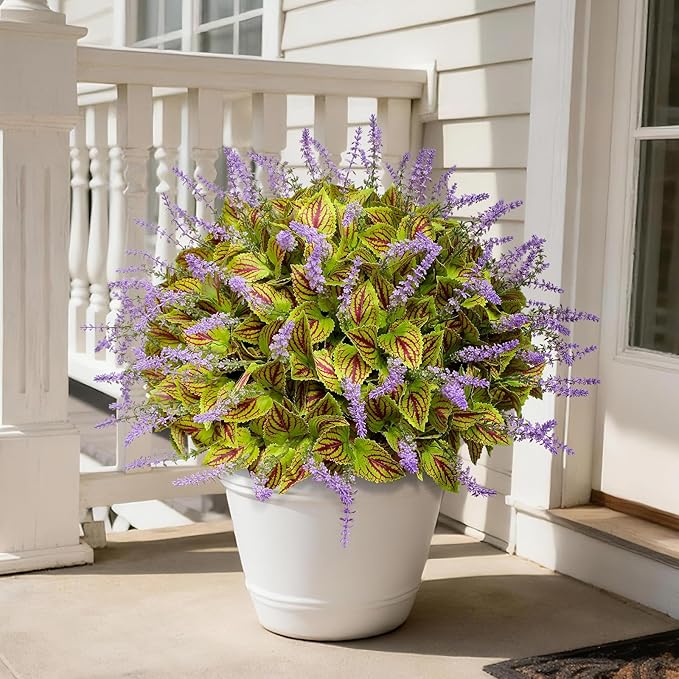 12 Bundles Artificial Coleus Flowers | UV Resistant No Fade Silk Faux Plants | Spring Summer Outdoor Fake Greenery for Garden Patio Planters Front Porch Pathway Decor (Green)