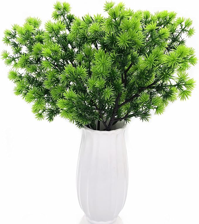 Artificial Pine Branches, Green Leaves Aquarium Plants Alga Greenery Sargassum Bush Faux Shrubs Table Centerpieces Arrangements for Christmas Wreath Garland Gift DIY Wall Front Door Decoration 4 Pacs