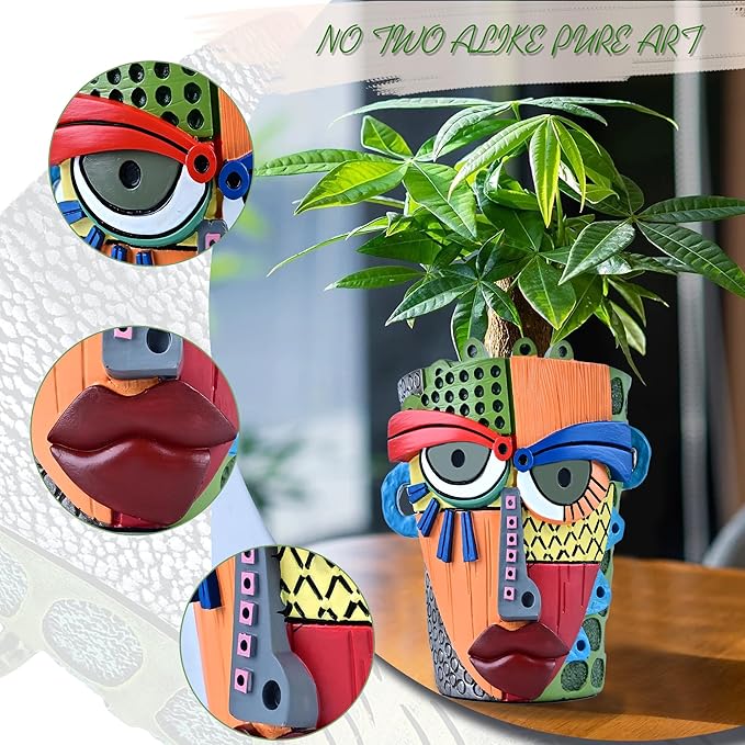 Midogaigai Abstract Face Planter Pots for Plants,Hand-Painted Colorful Flower Pots with Drainage, Indoor Outdoor Garden Decor Gift(Modern,Small)
