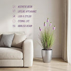 Artificial Plants Indoor Tall Grass Plants with Lilac Flower 35.4In Tall Artificial Ornamental Grass Green Onions Outdoor Fake Plants with Black Pot Home Office Decorative (1 Pack,Purple)