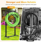 Freestanding Outdoor Garden Hose Holder, Heavy Duty Metal Storage Stand with 4 Spikes, Space Saving Organizer for Patio, Lawn, Backyard, Holds up to 150ft Hose, Black