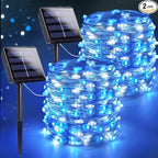 Extra-Long 144FT Solar String Lights for Outside, 2 Pack 400LED Solar Fairy Lights Outdoor Waterproof, Copper Wire with 8 Modes Solar Powered Twinkle Lights for Tree Party Xmas Decor (Blue and White)