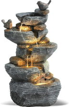 Grepatio Outdoor 5-Tiers Cascading Rock Water Fountain, Waterfall Fountain with 4 LED Lights, Outdoor Fountains and Waterfalls for Garden or Patio, Yard, and Deck Decor with Natural Stone Look