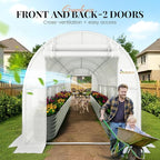 KING BIRD Premium 15x6.6x6.6FT Greenhouse for Outdoors, Large Walk-in Upgraded Galvanized Metal Frame, Mesh Door Screen Window Improved Zipper Tunnel Hoop for Garden Plant Winter, White