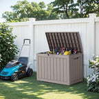 45 Gallon Waterproof Resin Deck Box, UV Resistant Outdoor Storage for Garden, Patio, Porch, Delivery（Grey，45 Gallon）