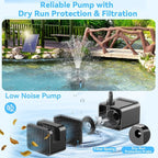 POPOSOAP Solar Pond Filter with Fountain Pump Built-in Battery Backup | 8W Solar Pond Pump with 8 Nozzles & 5Ft PVC Tubing, Dry-Run Protection for Outdoor Ponds Bird Baths DIY Water Feature