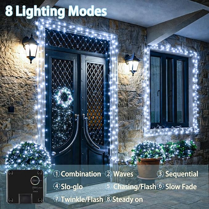6 Pack Solar String Lights Outdoor, Extra-Long 600LED Solar Fairy Lights Outdoor Waterproof, Solar Twinkle Lights Silver Wire 8 Modes Solar Outside Lights for Xmas Tree Party Wedding (Cool White)