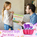 Kids Gardening Tool Set - Garden Tools for Kids with Shovel Trowel Rake Apron Gloves Watering Can and Tote Bag, Outdoor Toys Great Gifts for 3 4 5 6 7 8+ Years Old Girls (Flower Style)