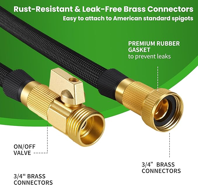 25ft Garden Hose – Lightweight & Flexible Water Hose, Leak-Proof Fabric & Non-Expandable with Shut-Off Valve for Yard, Outdoor Watering, Car Wash & RV