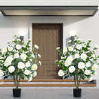 Artificial Camellia Tree 2 Pack 42" Faux Camellia Plant in Pot with 32 Blooming Flowers Fake Flower Tree Greenery Potted Plant for Indoor Outdoor Office Home Porch Decor White