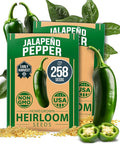 HOME GROWN Jalapeno Pepper Seeds 258+ Heirloom Non-GMO Seeds for Planting, High Germination, Mild to Medium Heat Hot Peppers, Heavy Producer, Perfect for Salsa & Pickling (Capsicum annuum)