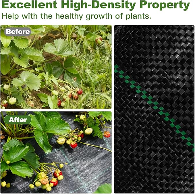 Approx.3.3FT×13FT Weed Barrier Fabric,Landscape Fabric,3.2oz Weed Barrier Fabric Heavy Duty,Weed Control Garden Cloth,Woven Geotextile Fabric for Garden Beds, Underlayment, with 4 U-Securing Pegs