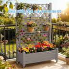 Mobile Elevated Planter Box with Trellis 3-Tier Lattice Trellis Planter with Rolling Wheels Outdoor Raised Garden Bed for Climbing Plants Vegetables and Flowers