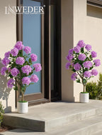 Artificial Flower Tree for Outdoor: 3.6ft Fake Crape Myrtle Tree Set of 2 for Front Porch Door Indoor Decor - Purple Realistic Silk Plant with Pot for Home Living Room Patio Decorations