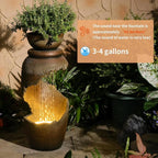 Free Standing Garden Fountain with Planter, Tiered Urn Water Fountain Outdoor, Cascading Waterfall Resin Fountain for Patio, Yard, Porch and Home Décor, Cracked Urn Design(Terracotta Brown)