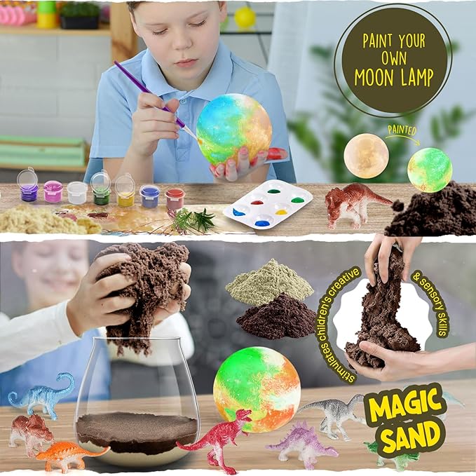 LAOESE Dinosaur Terrarium Kit for Kids - Dino Kid Crafts with DIY Moon Lamp Kit - Birthday Gifts for Boys Ages 4 5 6 7 8-12 Year Old - Arts and Crafts for Boy and Kids