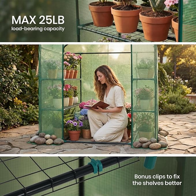 Greenhouse for Outdoors,55 x 28 x 78'' Small Greenhouse,Walk in Plant Greenhouses with 3 Tiers 6 Shelves,Heavy Duty with Durable PE Cover,Heavy Duty Plant Greenhouses for Garden and Backyard