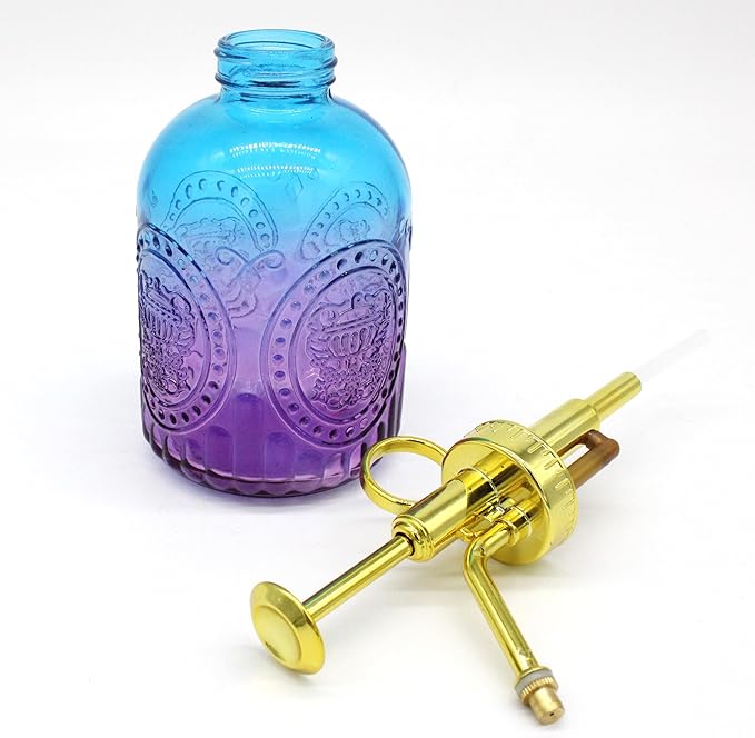 Glass Plant Mister Spray Bottle, 350ML Vintage Plant Spritzer with Top Pump Watering Can for Indoor Outdoor House Plants,Flowers (Blue-Purple Gradient)