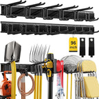 96" Garage Tool Organizer Wall Mount, 1250lbs Heavy Duty Garden Tool Storage Rack with 15 Adjustable Hooks for Yard, Shed, Garage (6 Racks, 15 Hooks, 2 Straps, Steel)