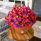 Artificial Faux Flowers for Outdoors Spring Summer Outside Decor, 4 Bundles Fake Silk Bougainvillea UV Resistant Look Real Faux Plants for Planter Patio Porch Window Garden Home Decoration, RedPurple