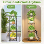 iDavosic.ly 4 Tier Plant Stand Indoor with Grow Light, 30 Inch Tall Vertical Corner Metal Flower Heavy Duty Pot Holder Shelf, Modern Black & Rustic Brown - Round